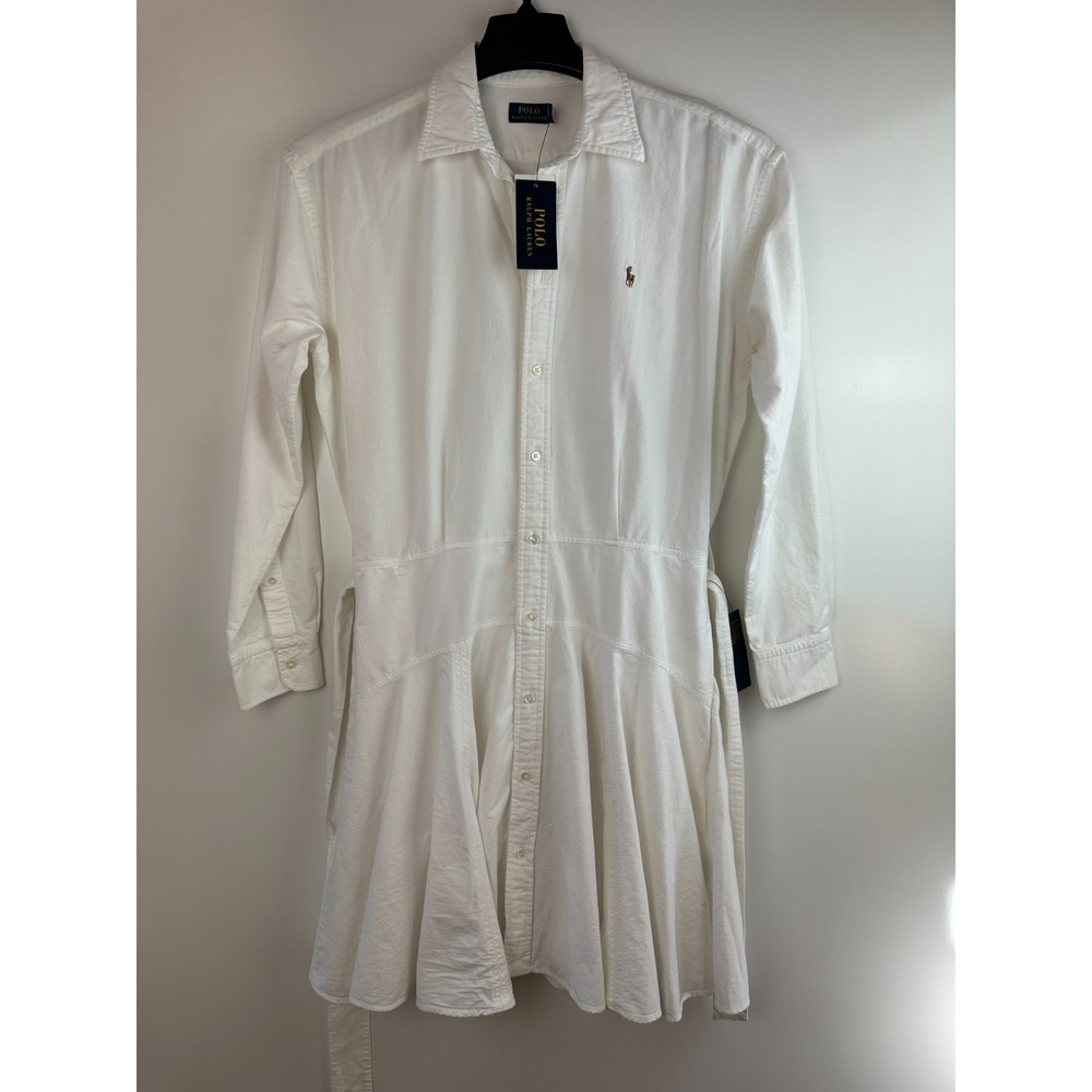 Polo Ralph Lauren Cotton Oxford Shirtdress Belted White Size 8 Old Money Preppy - Picture 12 of 13